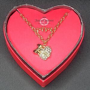 Juicy Couture‎ Gold Heart Bows Faux Diamonds Necklace Earring Set Coquette NIB